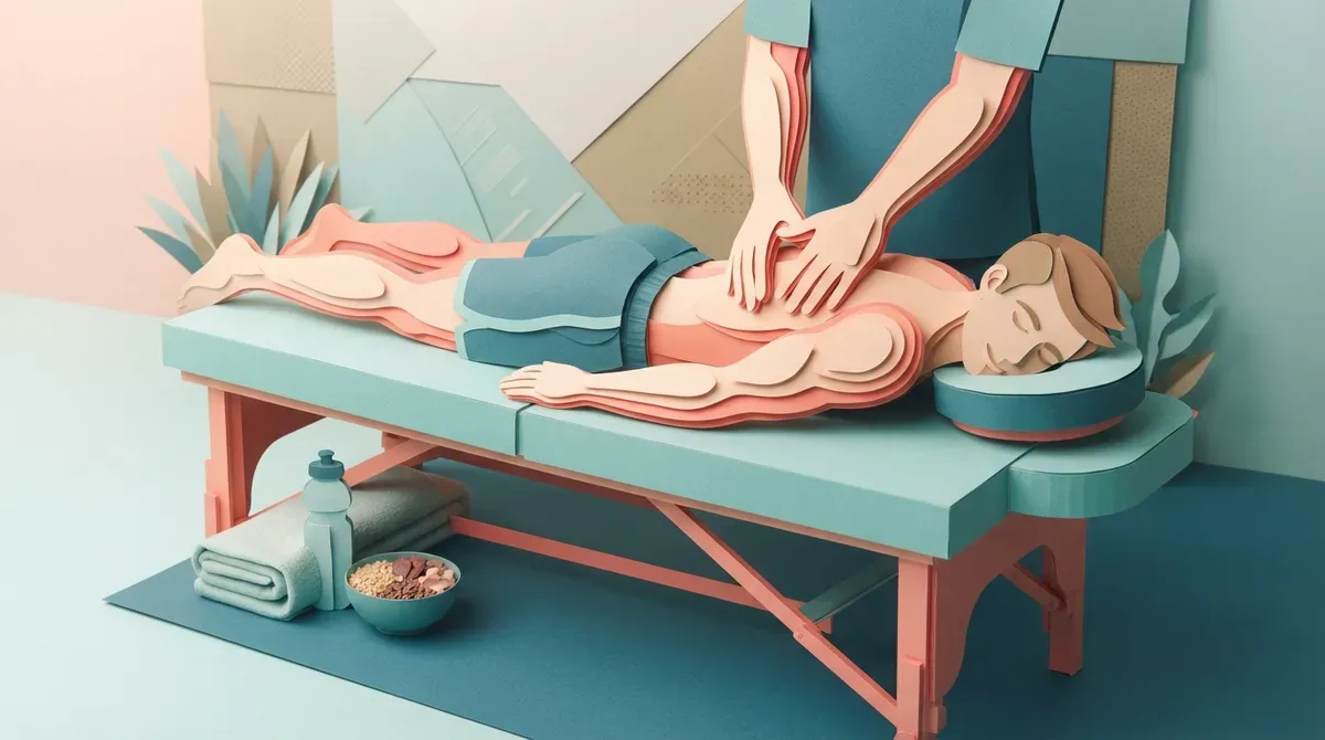 Illustration of a therapist giving a sports massage to a person on a massage table