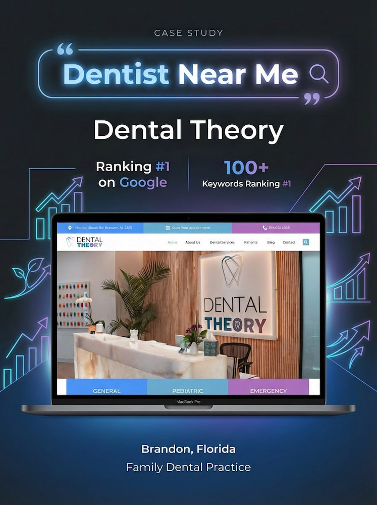 Dental Theory case study — Brandon family dental practice, dentist near me SEO, and website mockup