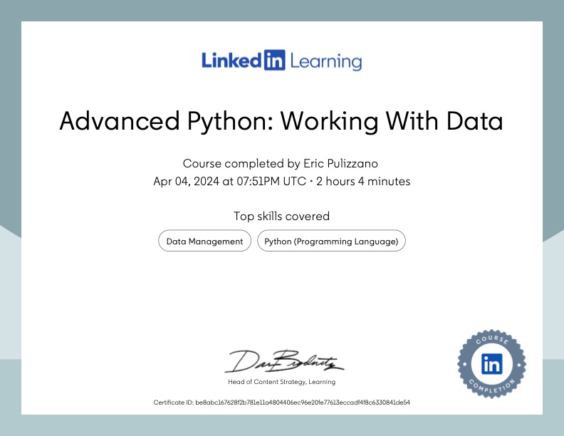 Advanced Python Working With Data